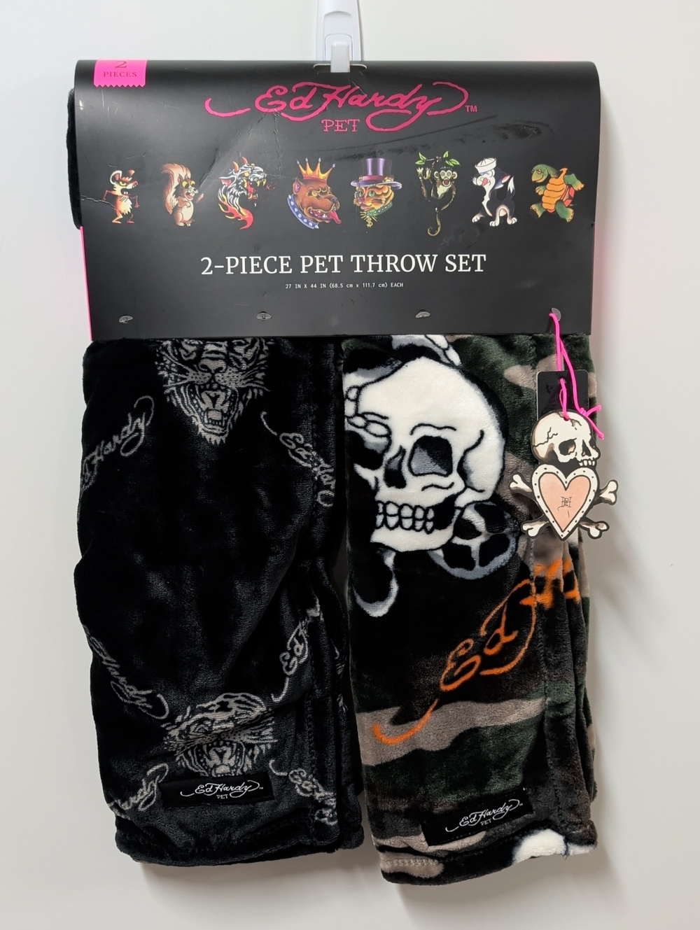 Ed Hardy 2-Piece Y2K Tattoo Print Pet Throw Blanket Set